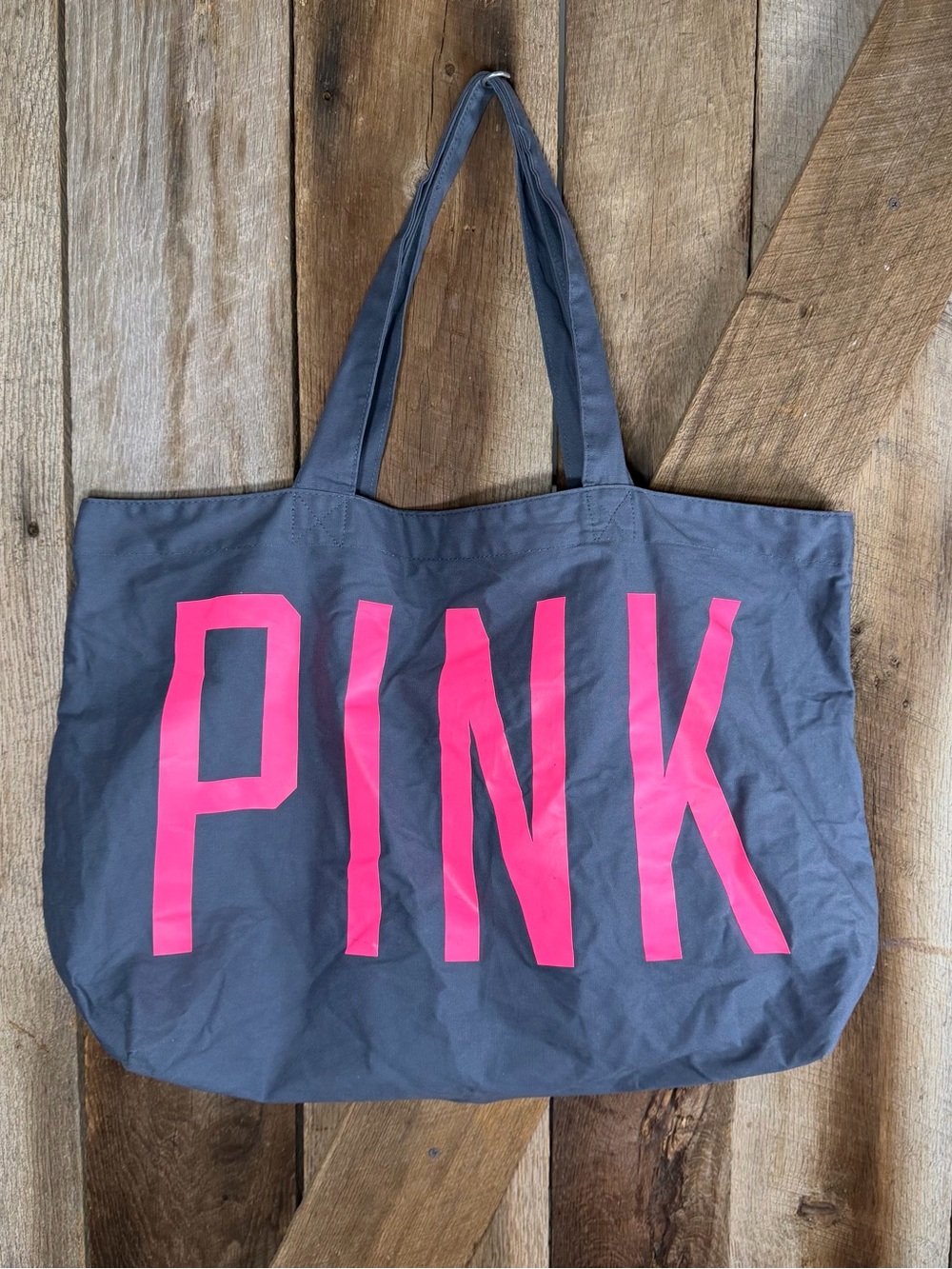 PINK Victoria's Secret Charcoal Tote with Hot Pink Logo 24x15x8
